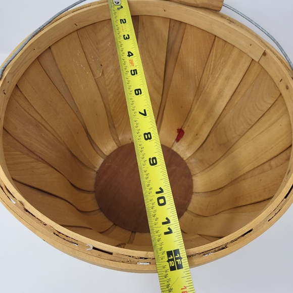 Christmas Holly Snowflake Candy Cane Wooden Round Bucket Basket Bushel - Picture 9 of 10